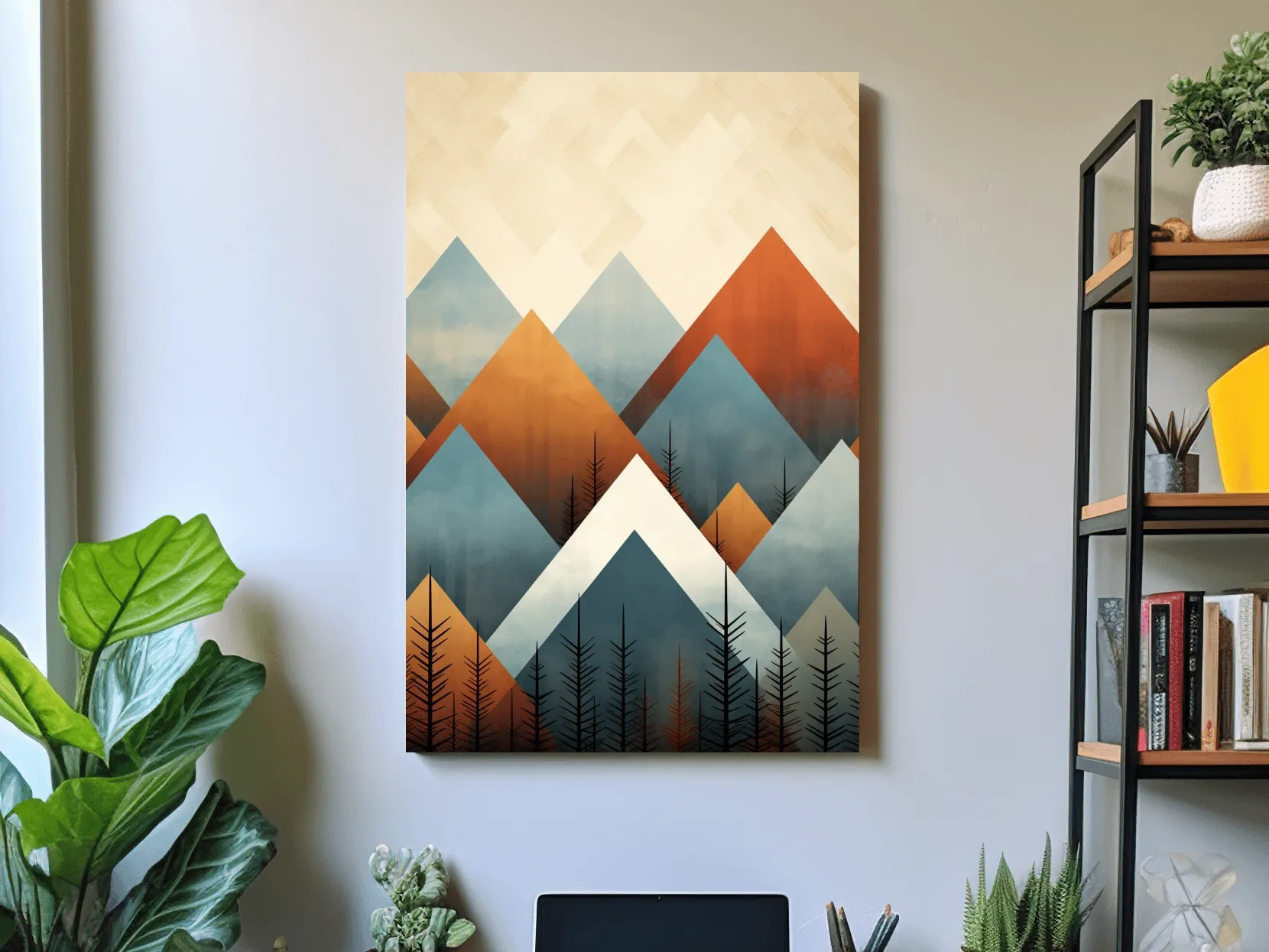 Geometric Pine Mountain Peaks - Minimalist Mid Century Wall Art