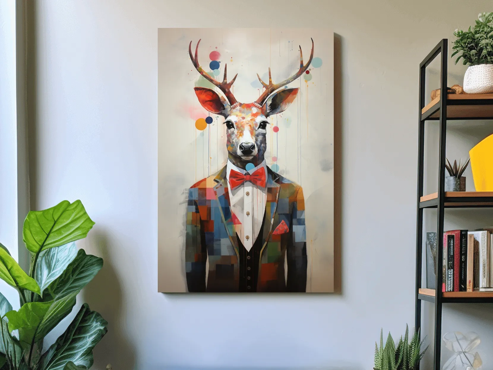 Dapper Watercolor Deer Tuxedo Portrait - Colorful Modern Wildlife Wall Art