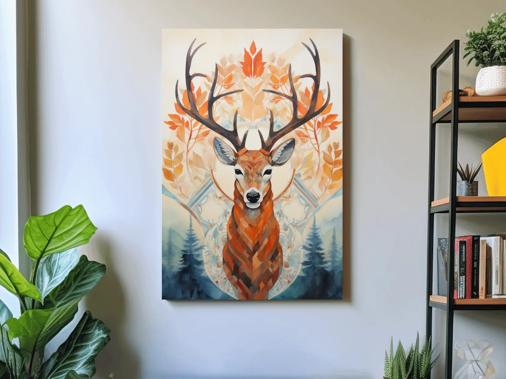 Ornate Stag Deer Watercolor Portrait - Autumn Woodland Wildlife Wall Art