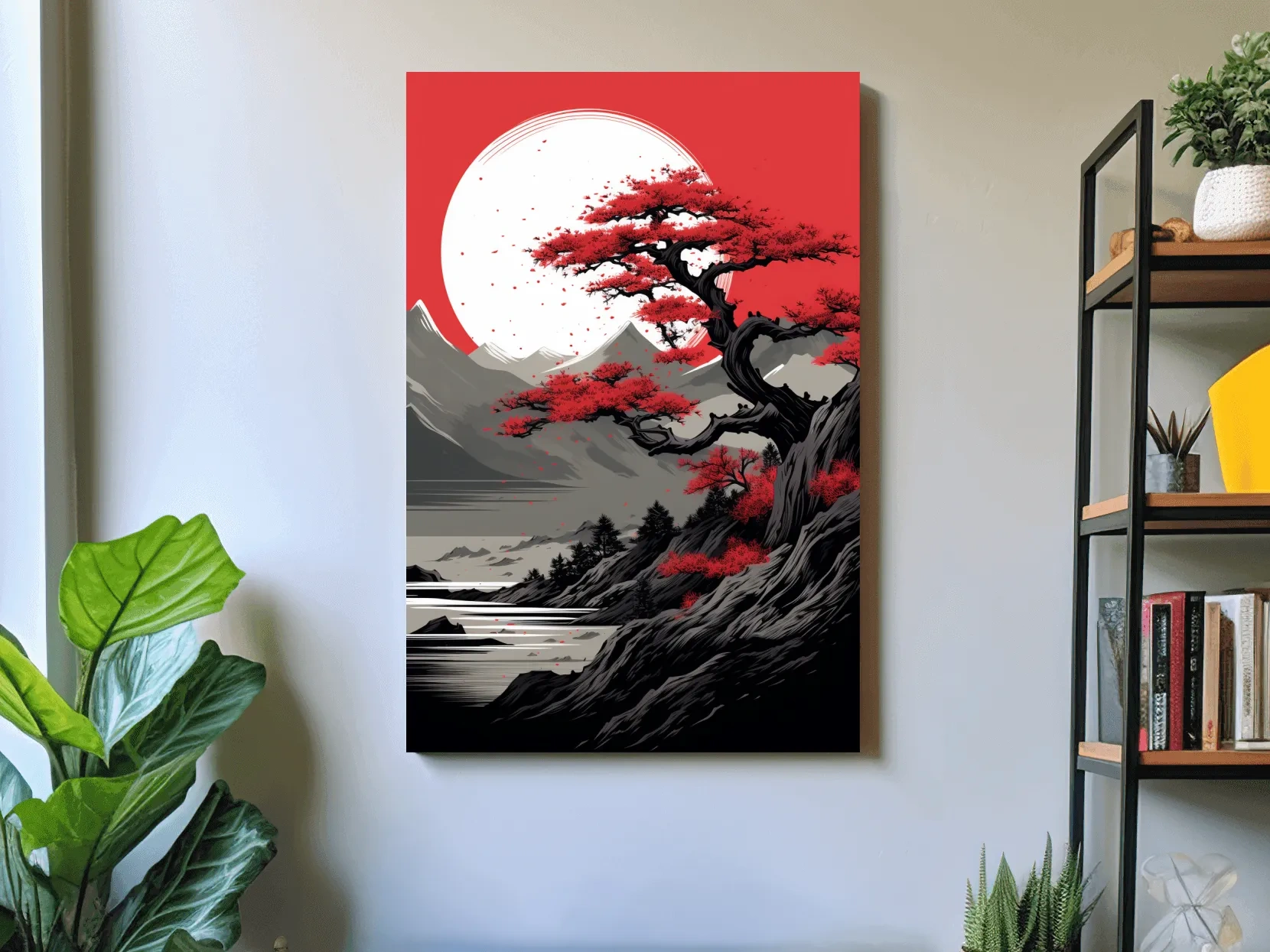 Japanese Ink Landscape With Bonsai Tree - Zen Mountain Wall Art