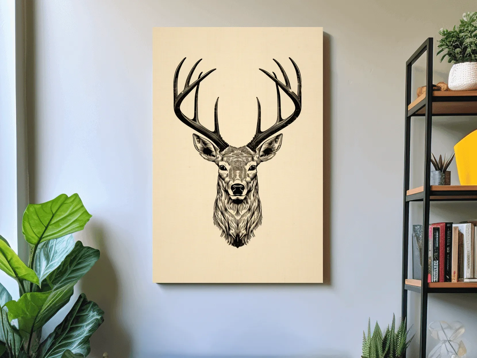 Vintage Deer Head Line Drawing Artwork - Minimalist Wildlife Tattoo Wall Art
