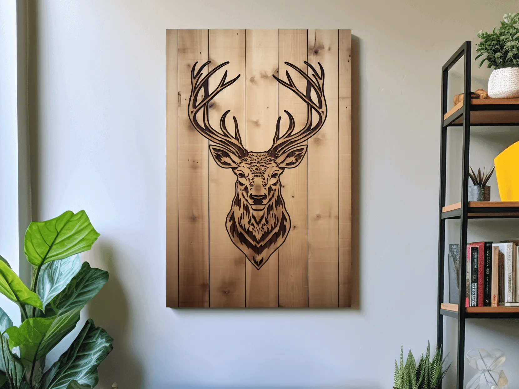 Rustic Stag Head Woodburn Illustration - Cabin Lodge Wildlife Wall Art