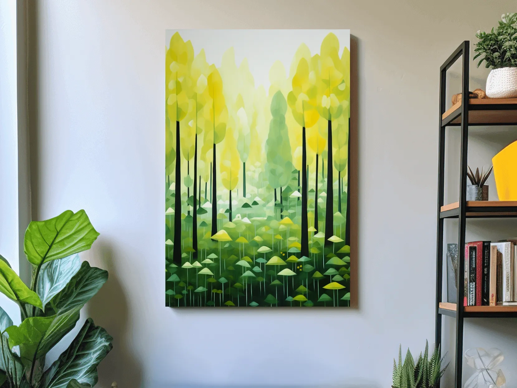 Sunlit Abstract Forest Canopy Painting - Storybook Woodland Wall Art