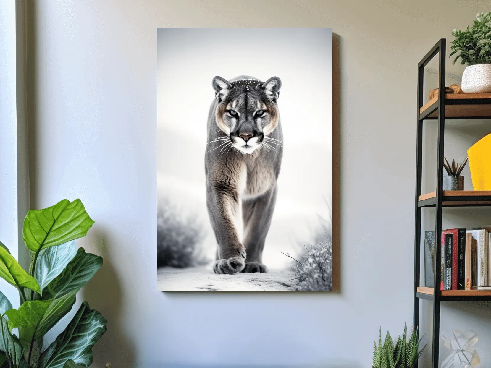 Snowy Cougar Close Up Wildlife Portrait - Winter Nature Wall Art