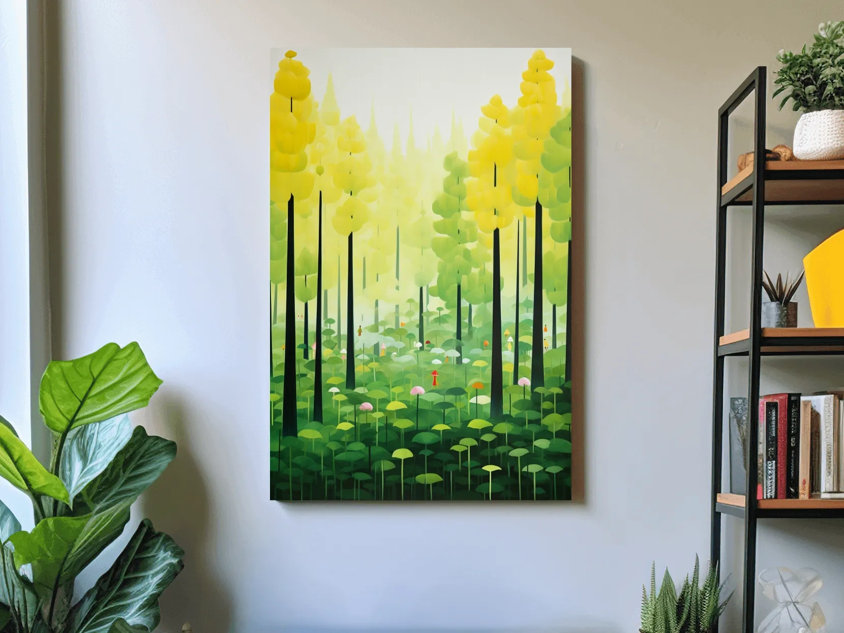 Whimsical Colorful Forest Painting - Surreal Botanical Wall Art