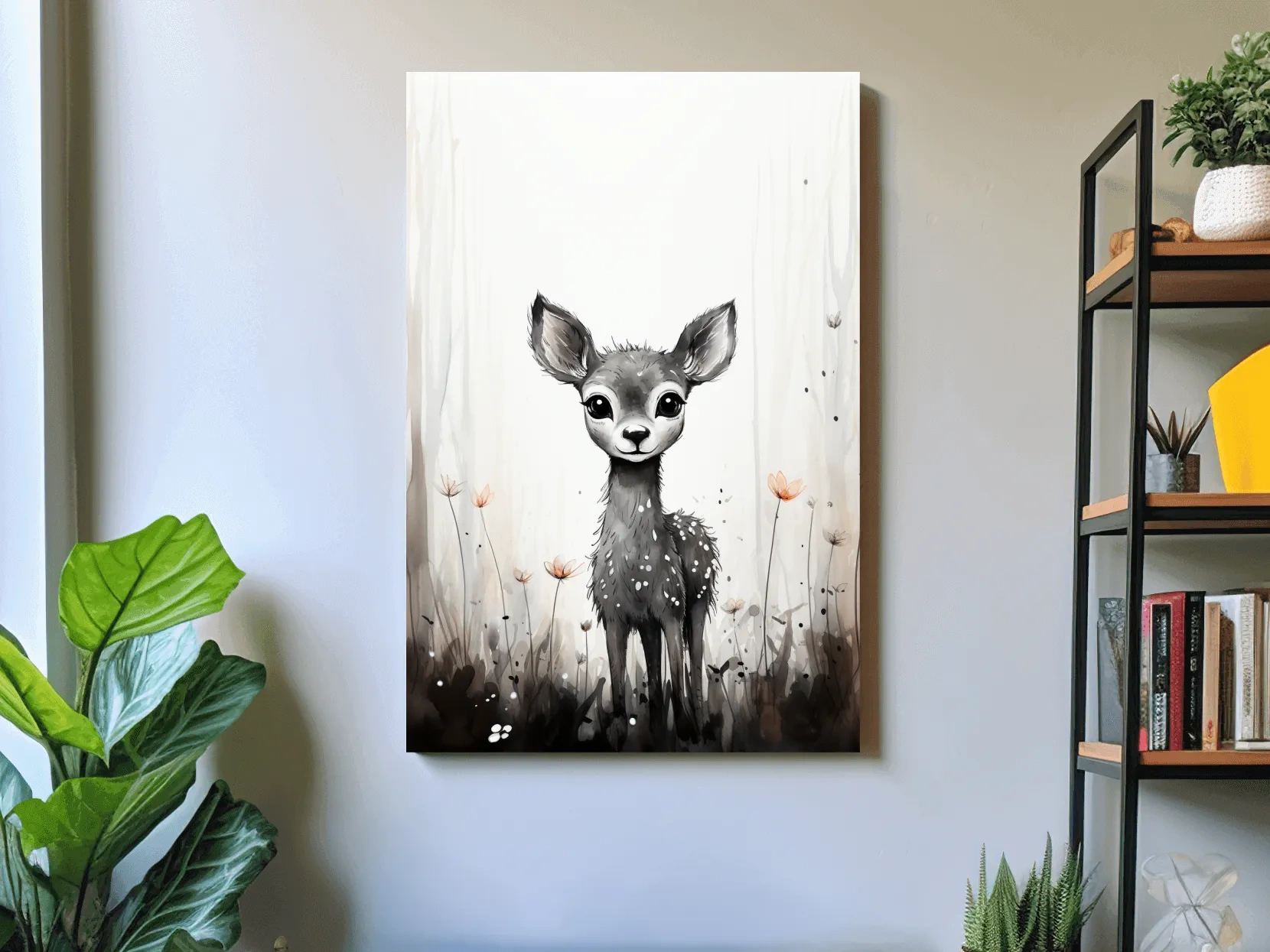 Cute Deer Fawn Watercolor Illustration - Whimsical Woodland Nursery Wall Art