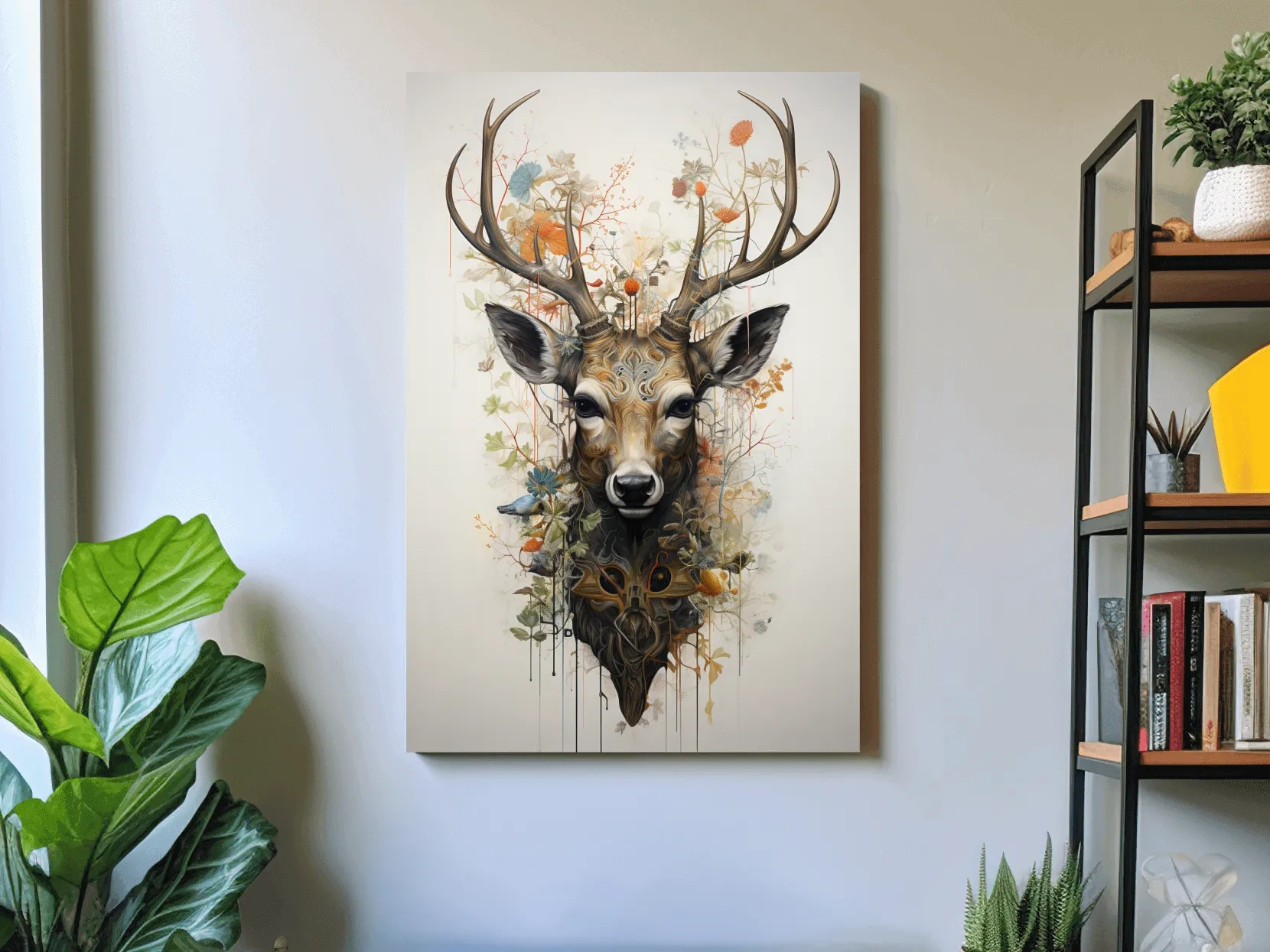 Ornate Floral Deer Head Illustration - Elegant Woodland Wildlife Wall Art