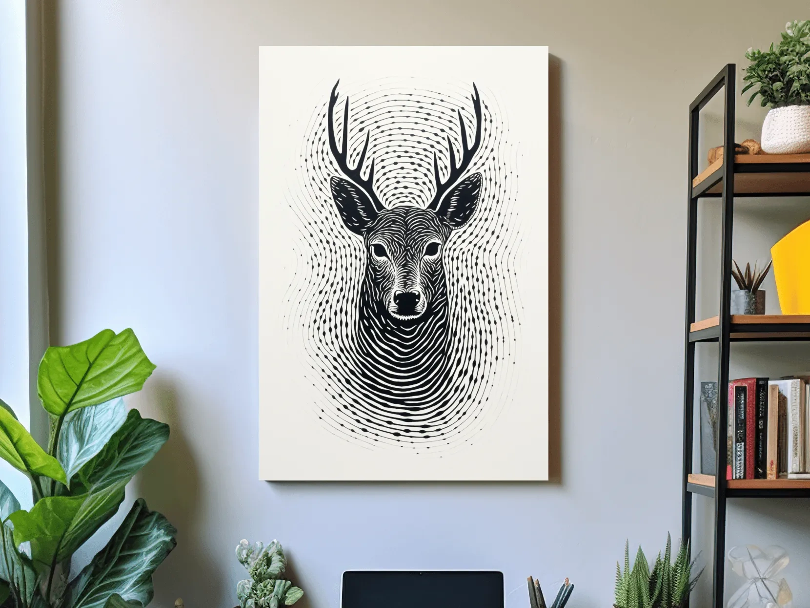Abstract fingerprint swirling art drawing of a deer head