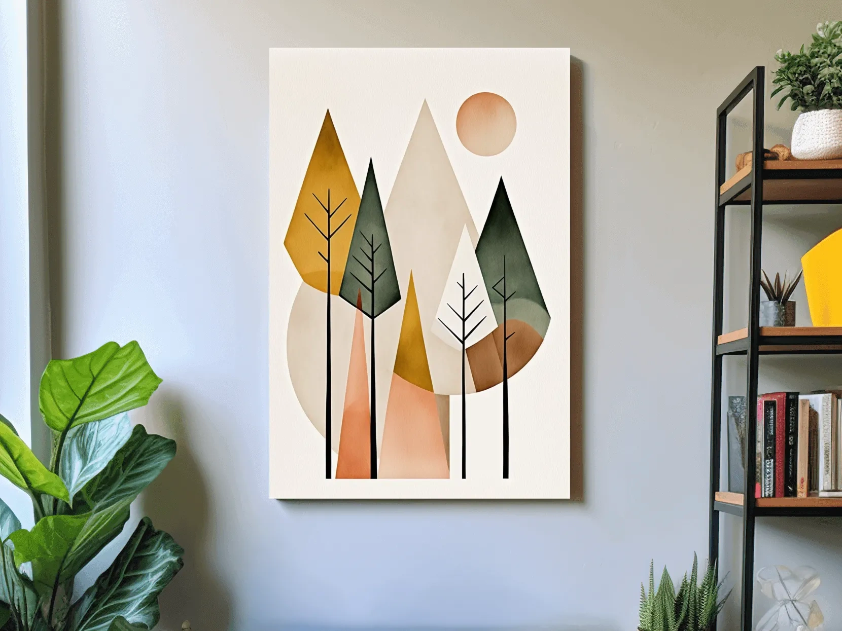 Minimalist Geometric Mountain Forest Artwork - Scandinavian Boho Wall Art