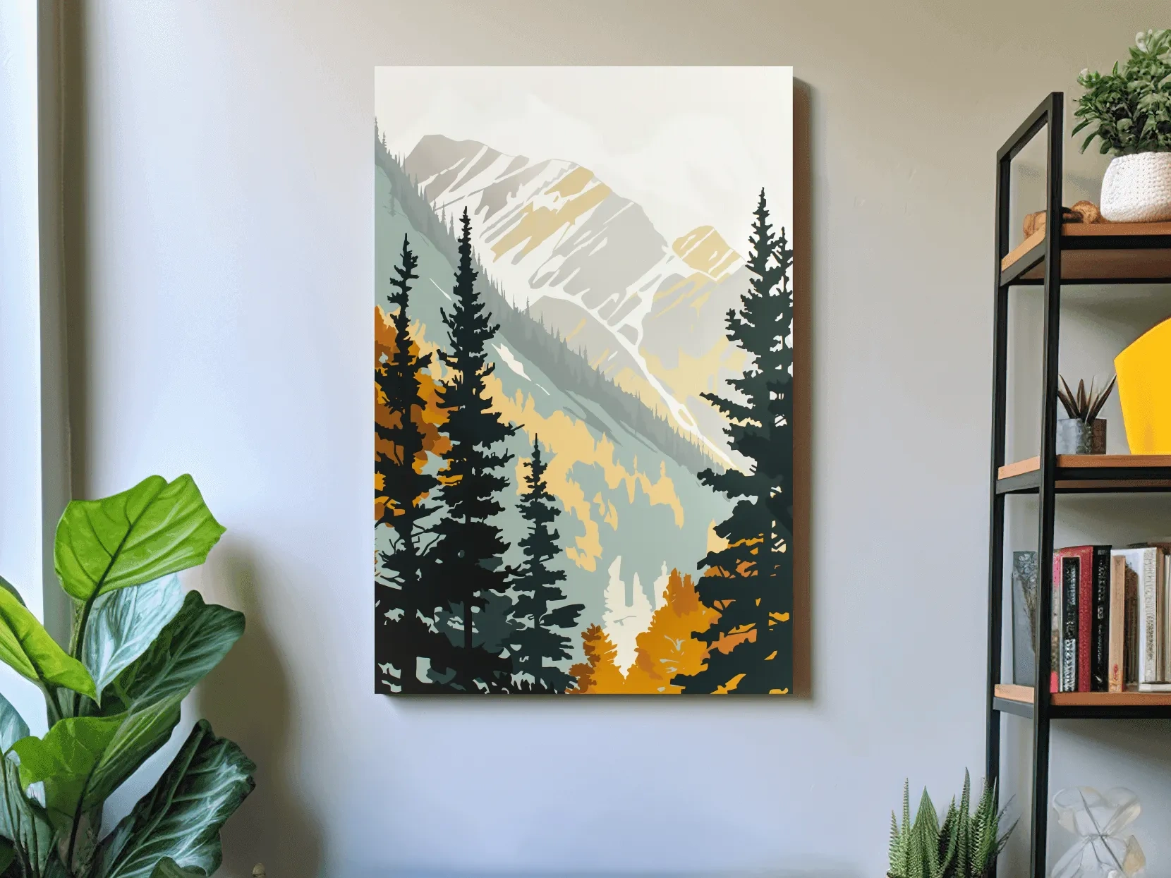 Minimalist Alpine Mountain & Pine Forest - Scandinavian Landscape Wall Art