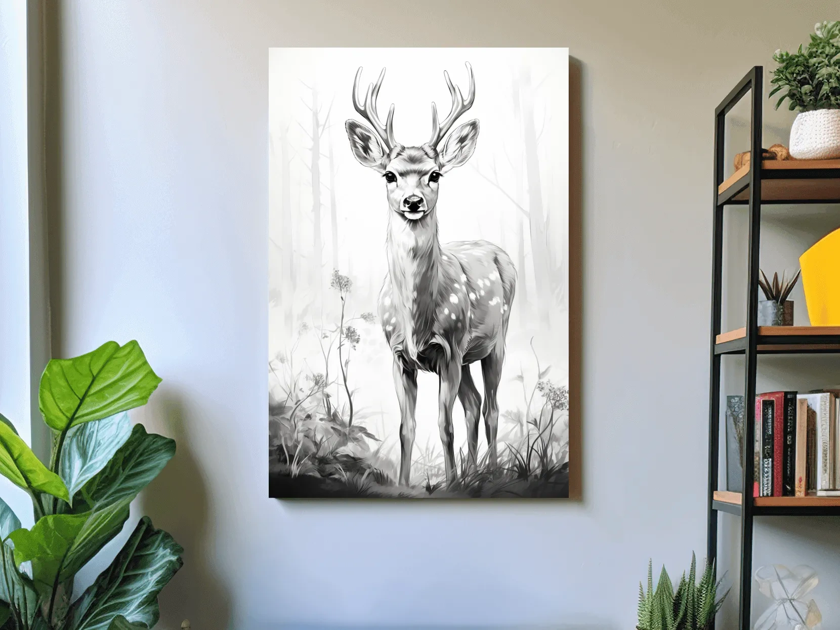 Minimalist Black And White Deer Sketch - Woodland Wildlife Wall Art