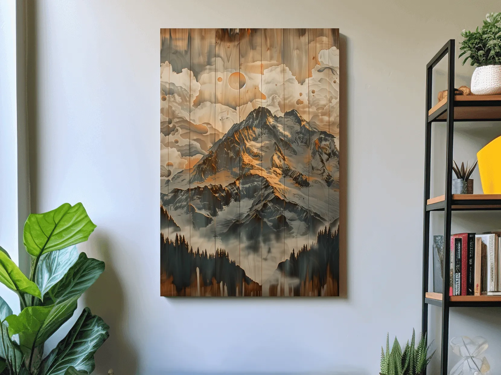 Rustic Glacier Mountain Range Artwork - Vintage Wood Grain Alpine Wall Art