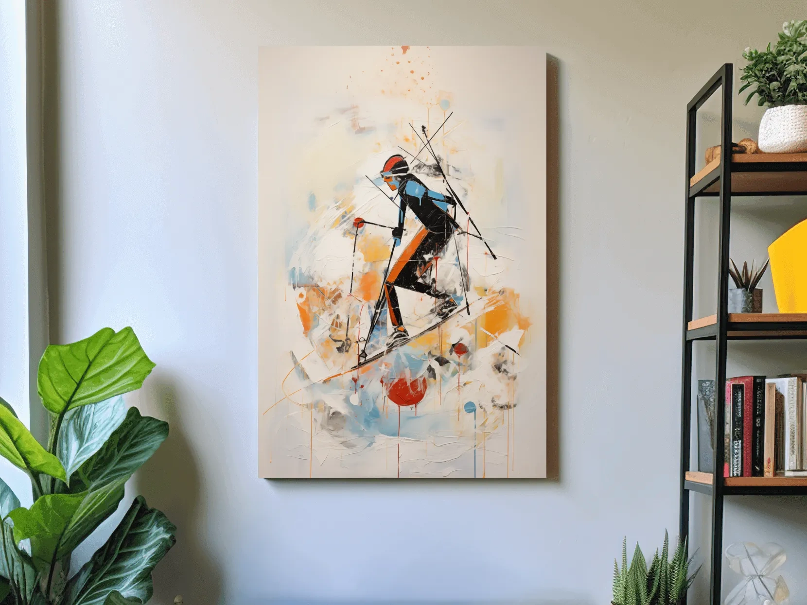 Abstract Ski Mountaineer Painting - Modern Winter Adventure Wall Art