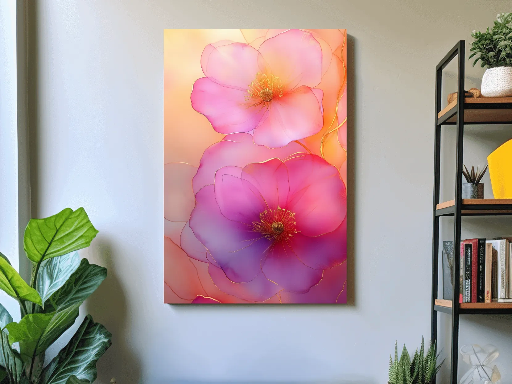Ethereal Pink Watercolor Blossoms With Gold Accents - Floral Botanical Wall Art