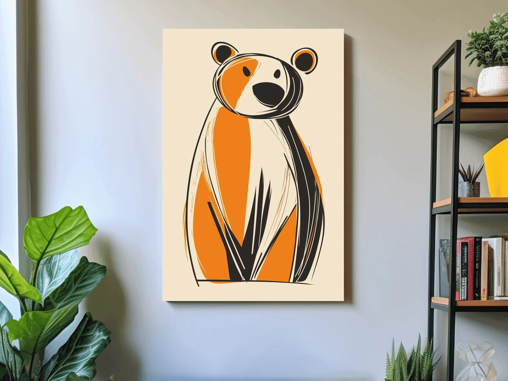 Mid-Century Modern Bear Caricature - Minimalist Wildlife Wall Art