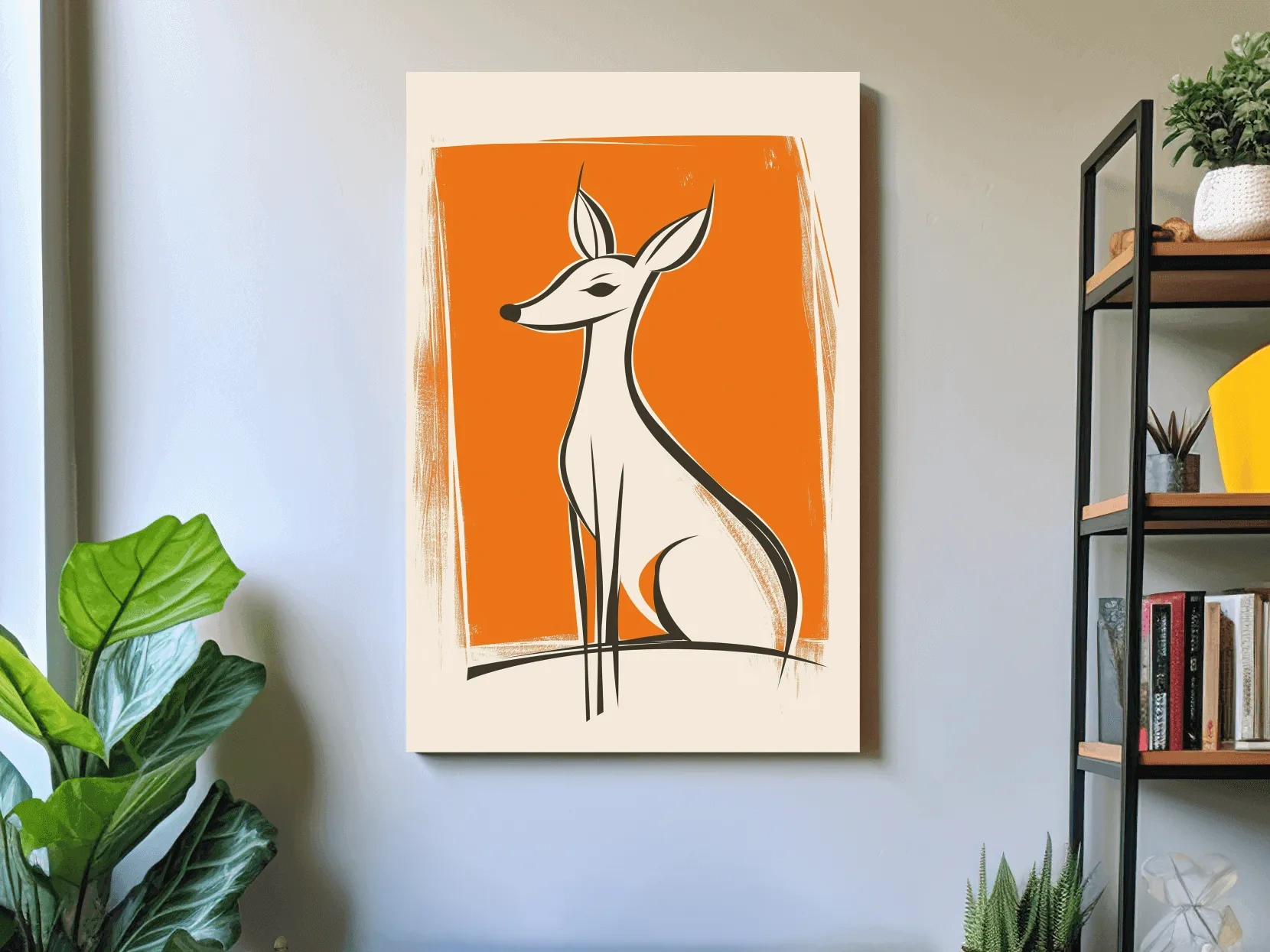 Stylized Deer Caricature Illustration - Mid Century Modern Wildlife Wall Art