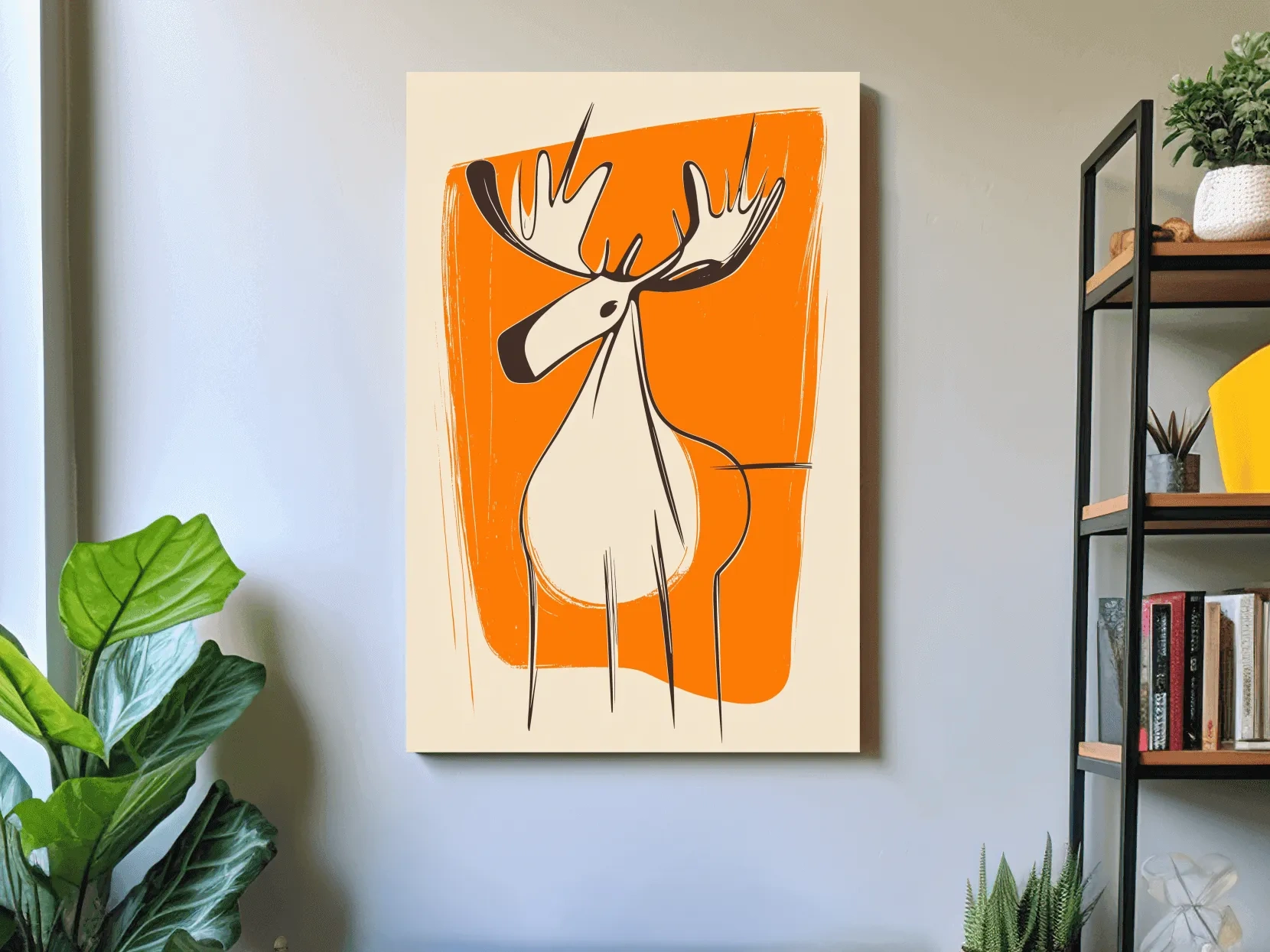Mid-Century Minimalist Moose Caricature Illustration - Modern Wildlife Wall Art