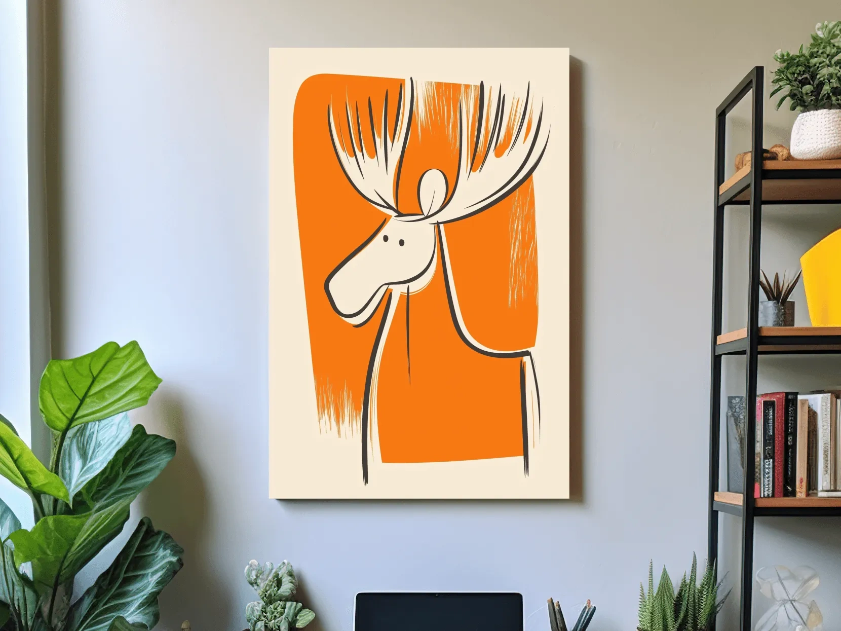 Minimalist Caricature Moose Illustration - Cartoon Wildlife Wall Art
