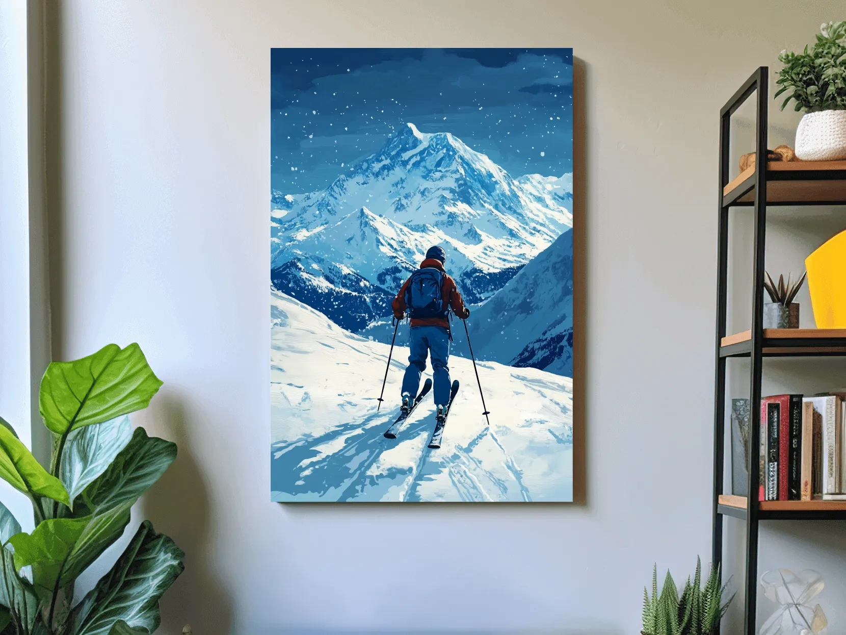 Alpine Skier In Snowy Mountain Peaks - Winter Adventure Landscape Wall Art