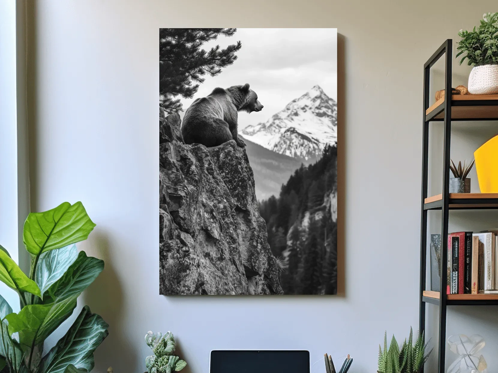 Black And White Grizzly Bear Photographic Artwork - Alpine Wildlife Wall Art