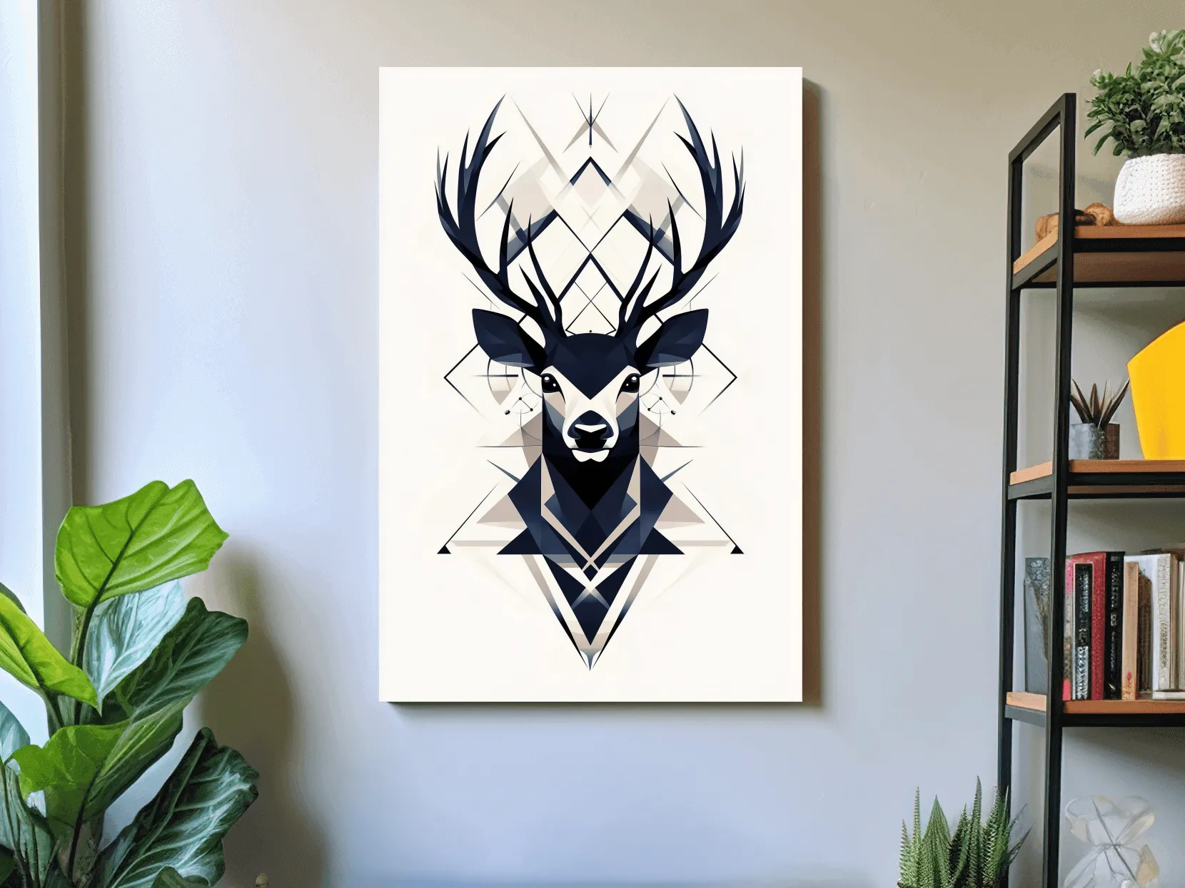 Geometric Stag Head Illustration - Tribal Style Wildlife Wall Art
