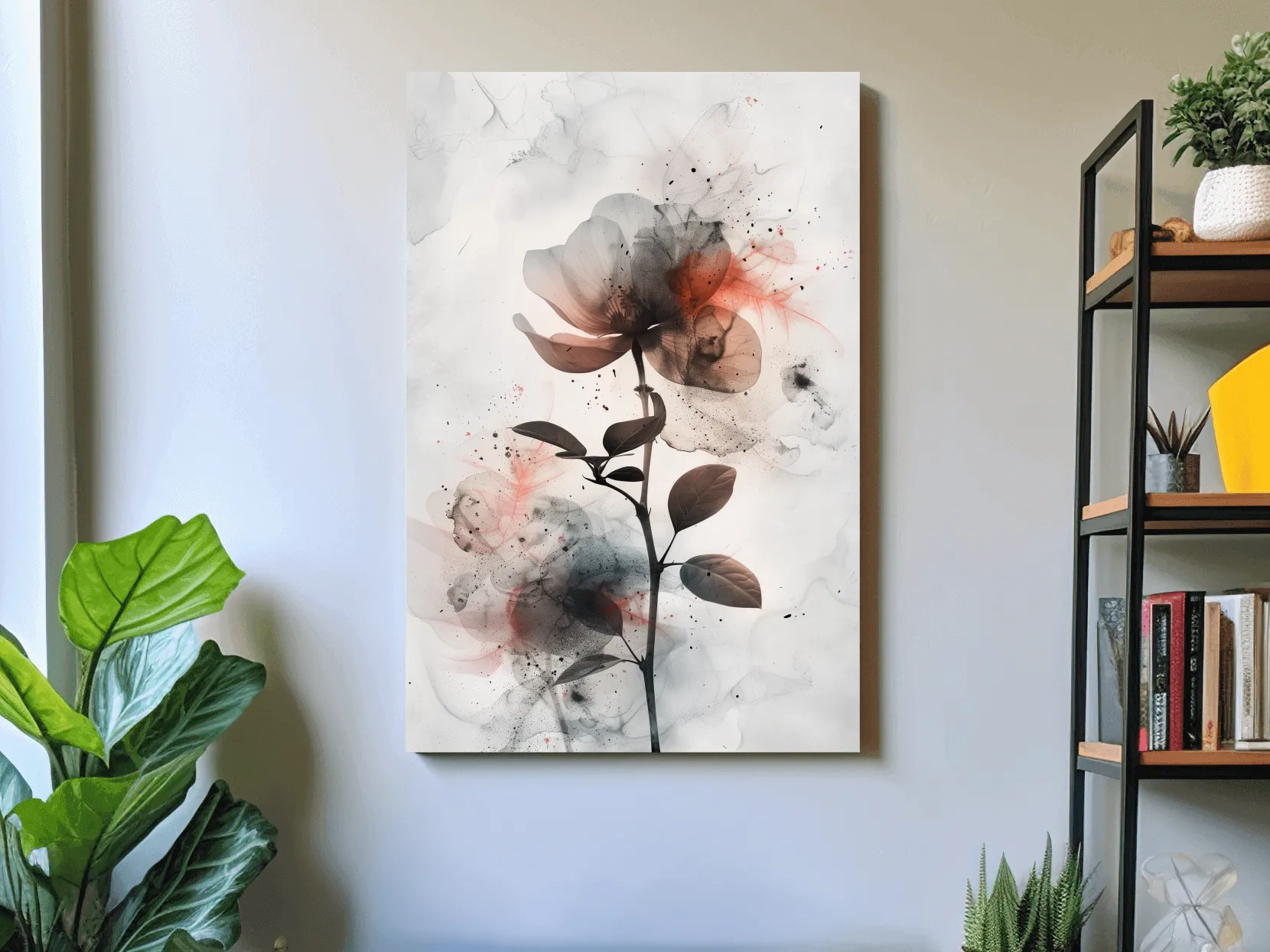 Moody Ink Wash Floral Blossom - Minimalist Floral Watercolor Wall Art