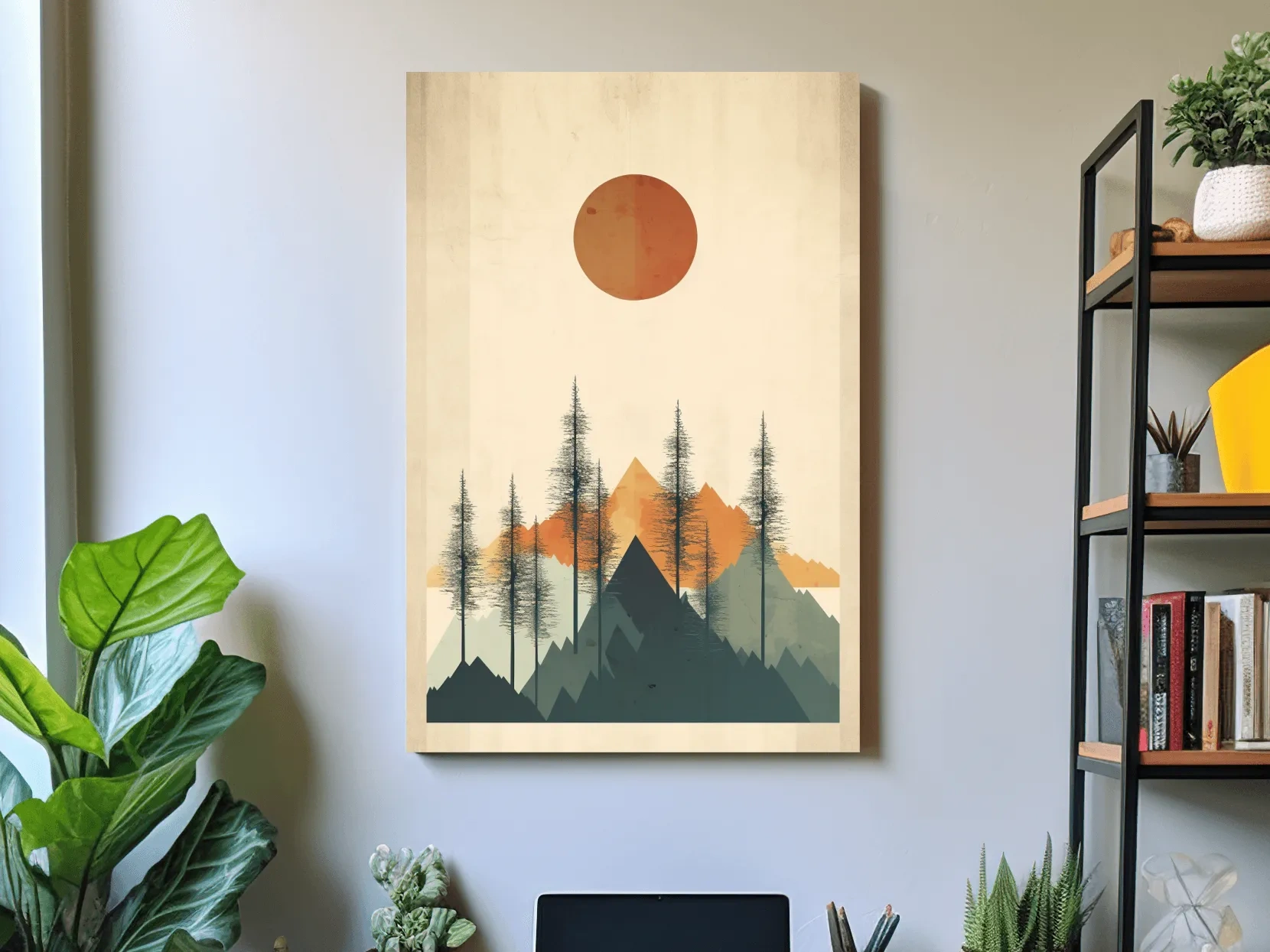 Minimal art of mountains and forest scenery