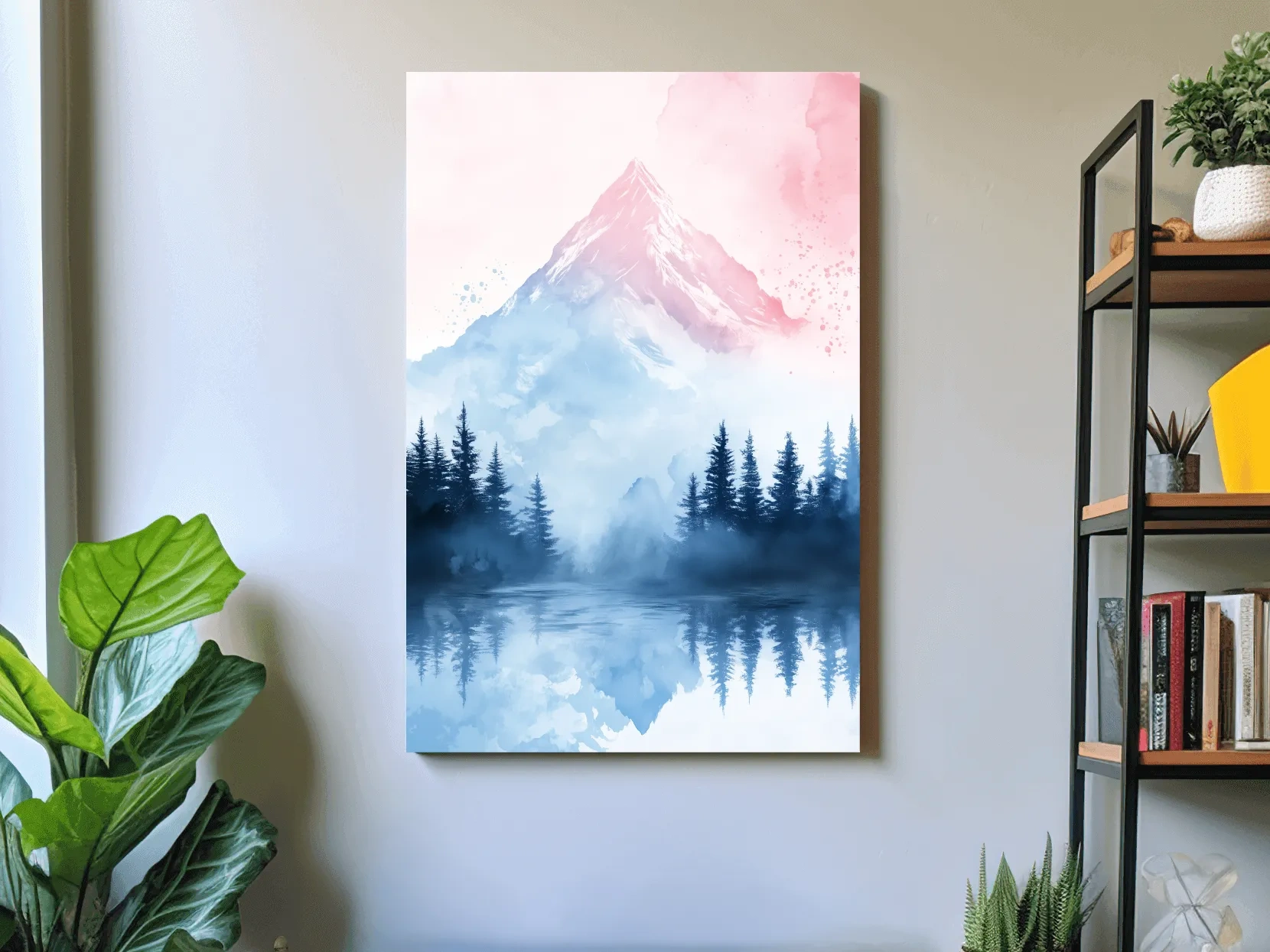 Dreamy Watercolor Alpine Lake Reflection - Pastel Forest Wall Art