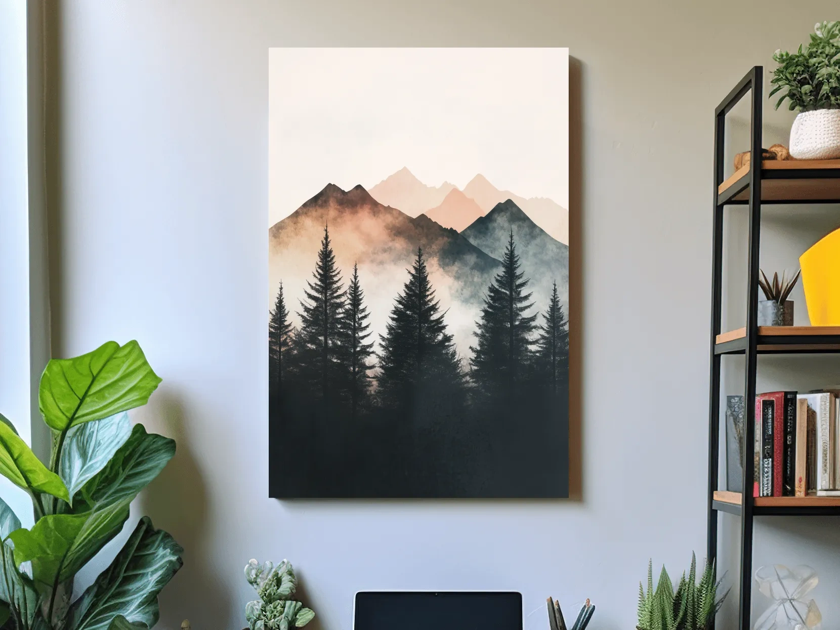 Misty Watercolor Mountain Pine Forest - Serene Nordic Wall Art