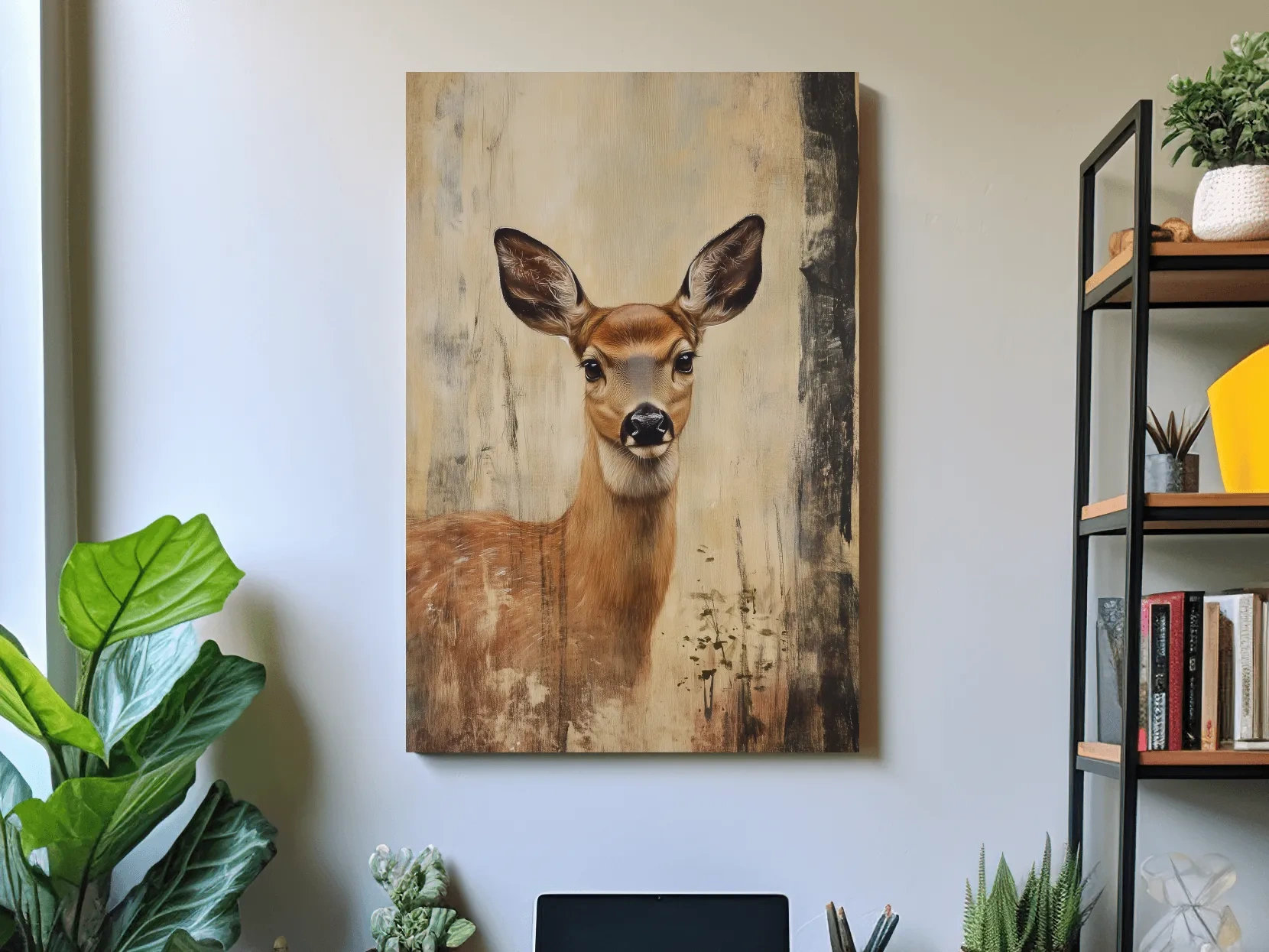 Rustic white tail deer painting artwork, textured effect