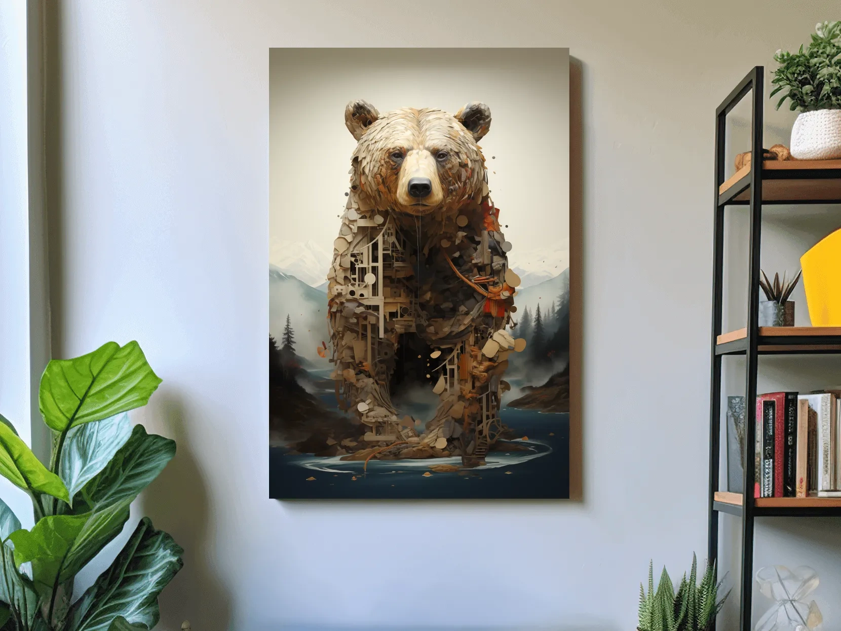 Surreal Grizzly Bear Collage Illustration - MC Escher Style Wildlife Wall Art
