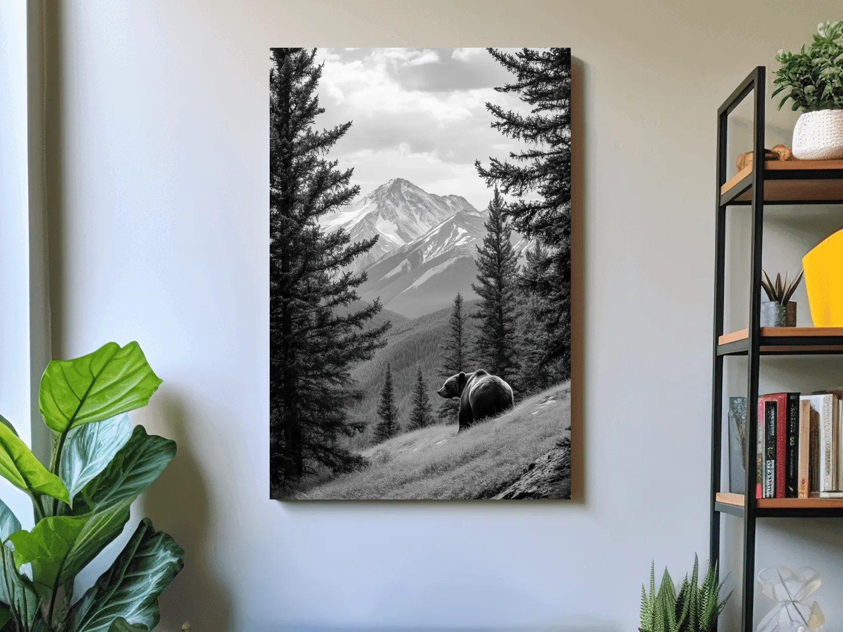 Black And White Grizzly Bear Alpine Meadow - Wilderness Nature Photography Wall Art