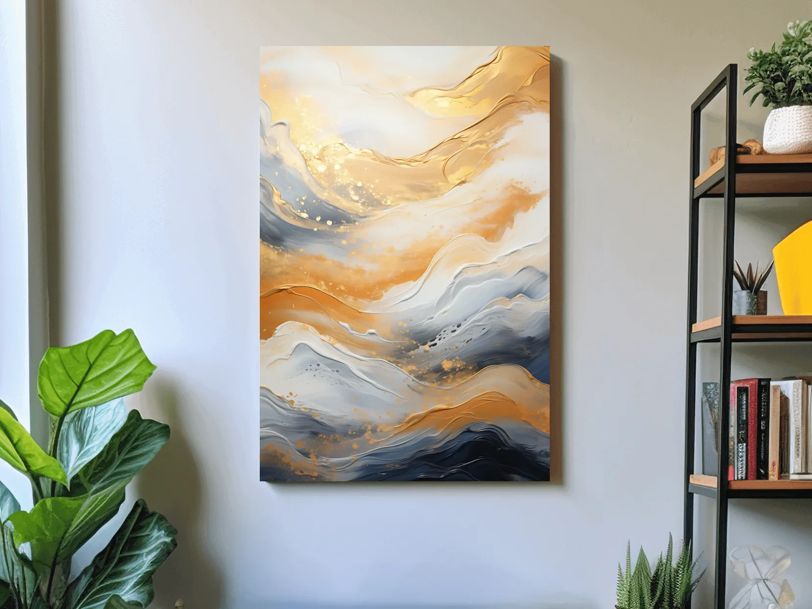 Gold White Marble Swirl Abstract - Modern Alcohol Ink Wall Art