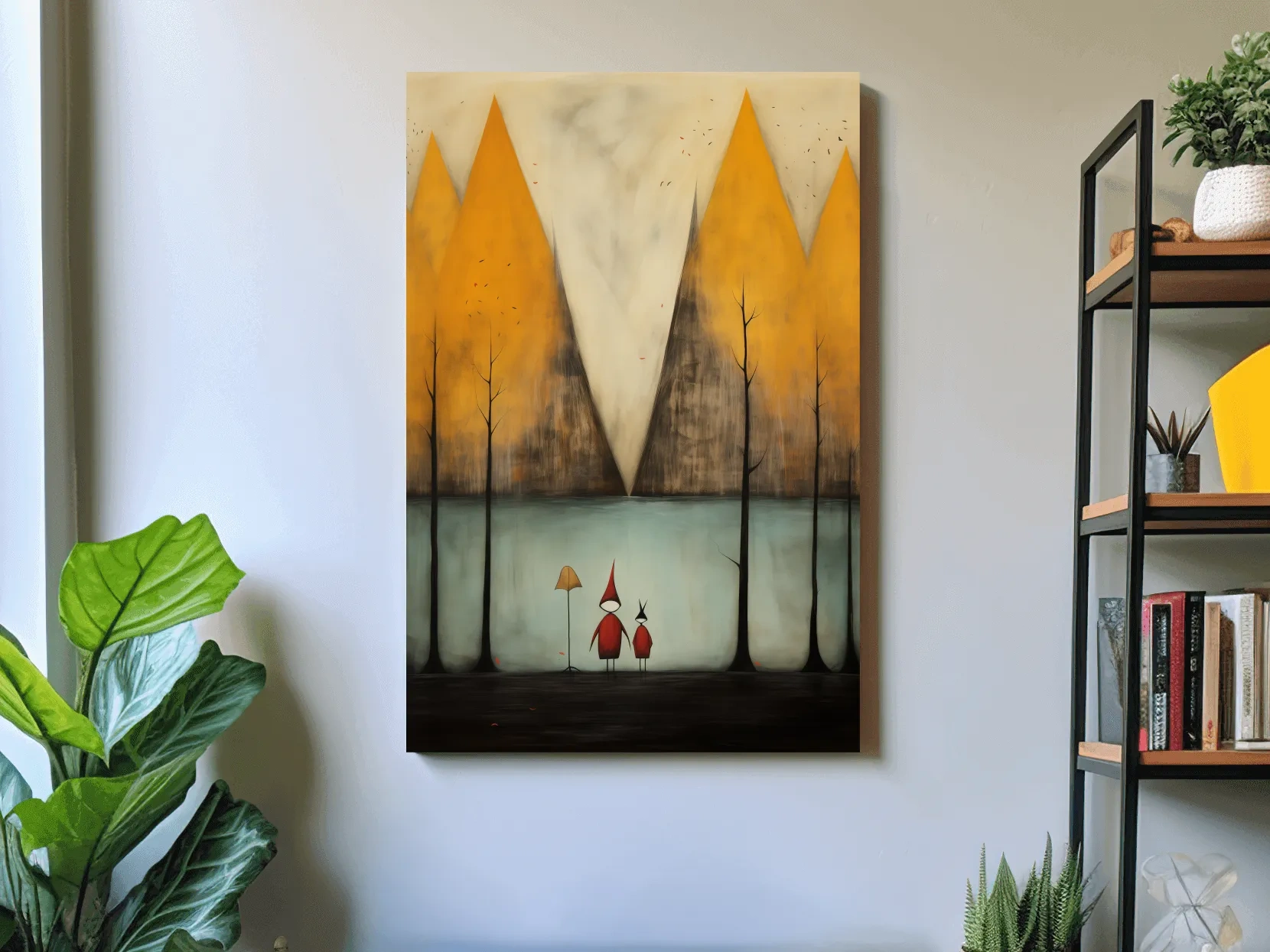 Whimsical Mountain Lake Scene Painting - Storybook Landscape Wall Art