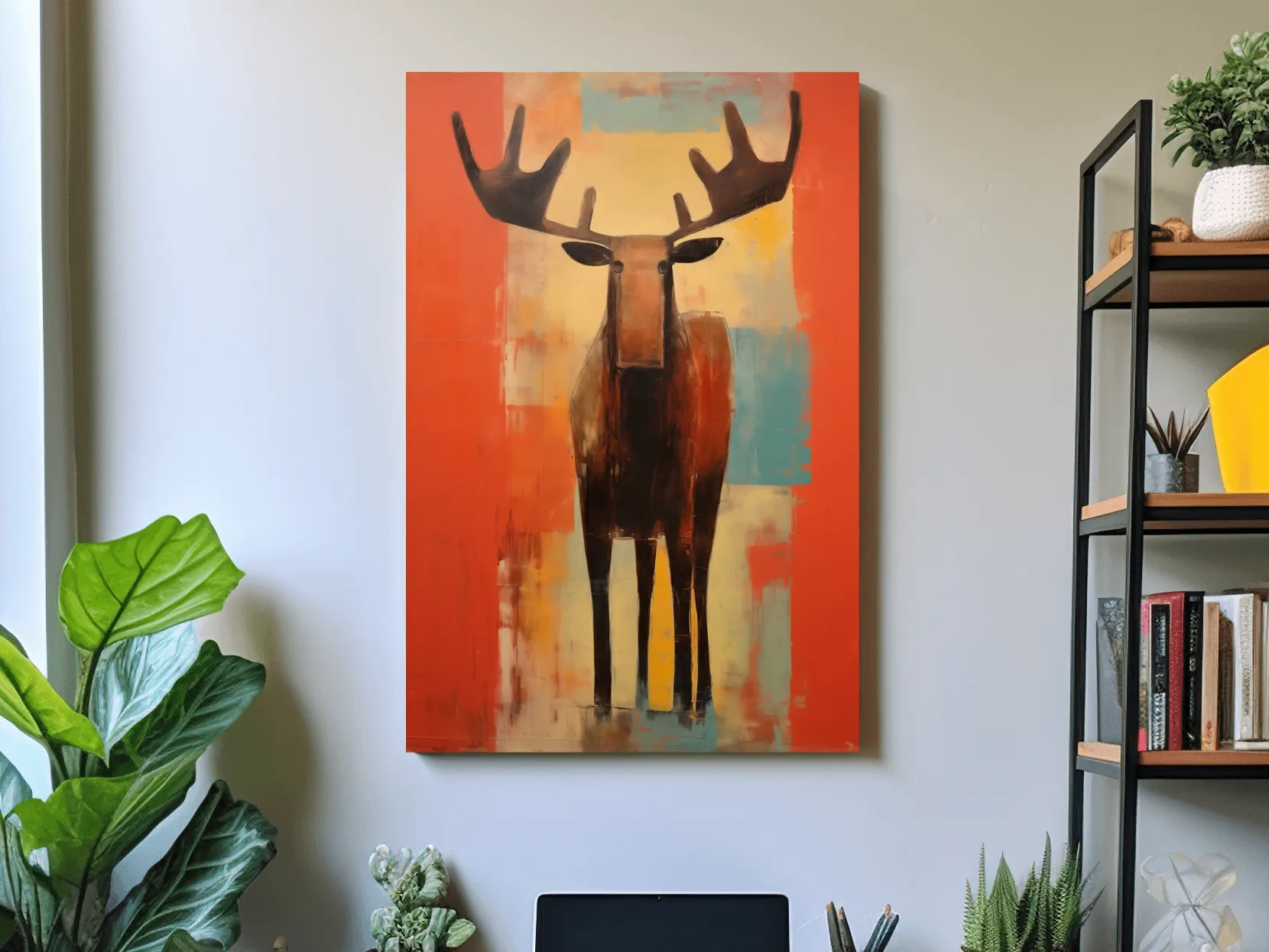 Expressionist style painting of a moose, abstract artwork