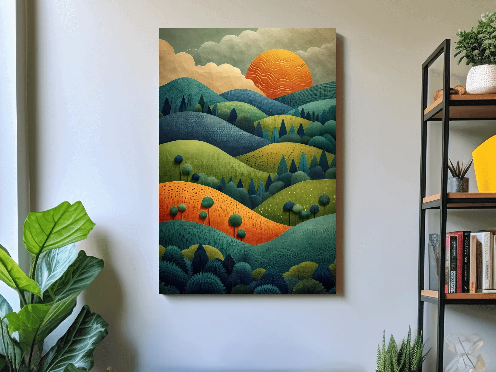 Layered Mountain Sunset Landscape - Mid Century Modern Forest Wall Art