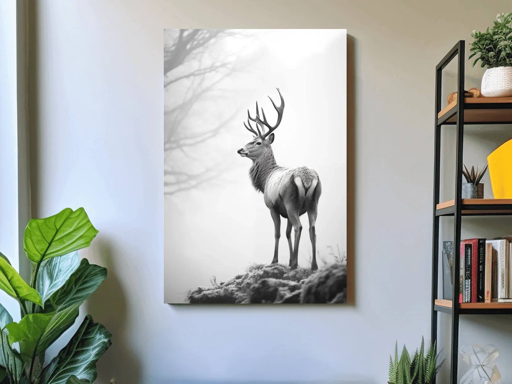 Black And White Stag Portrait - Minimalist Wildlife Photography Wall Art