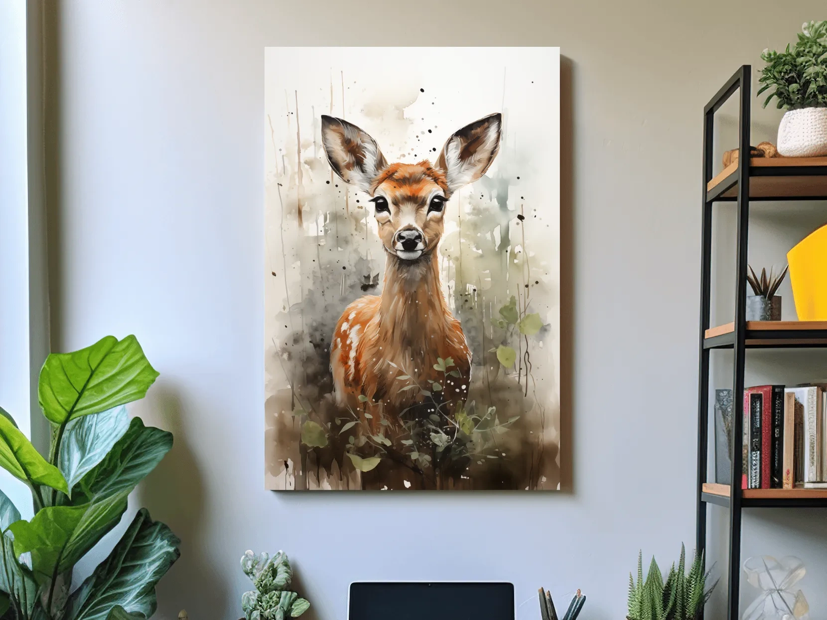 Whimsical Baby Deer Watercolor Portrait - Woodland Nursery Wall Art