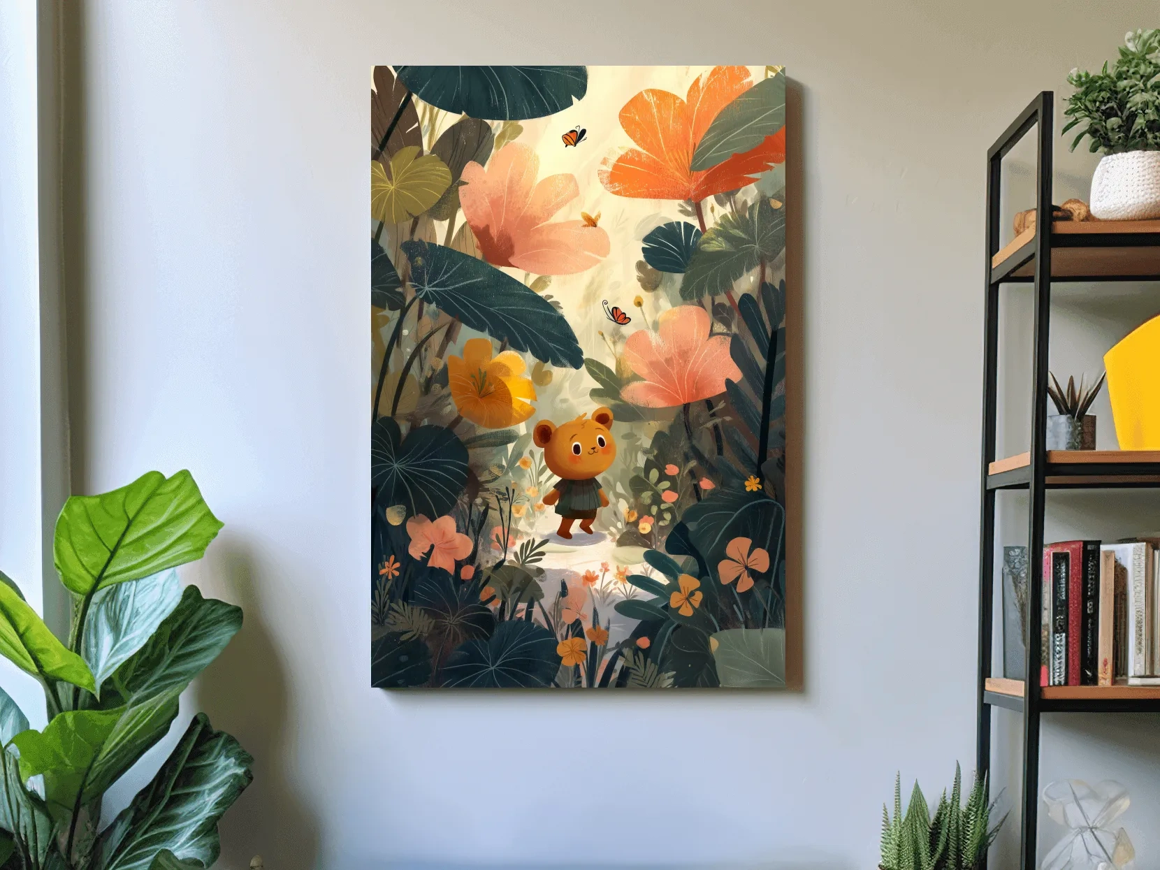 Whimsical Teddy Bear In Enchanted Garden - Cute Childrens Nursery Wall Art