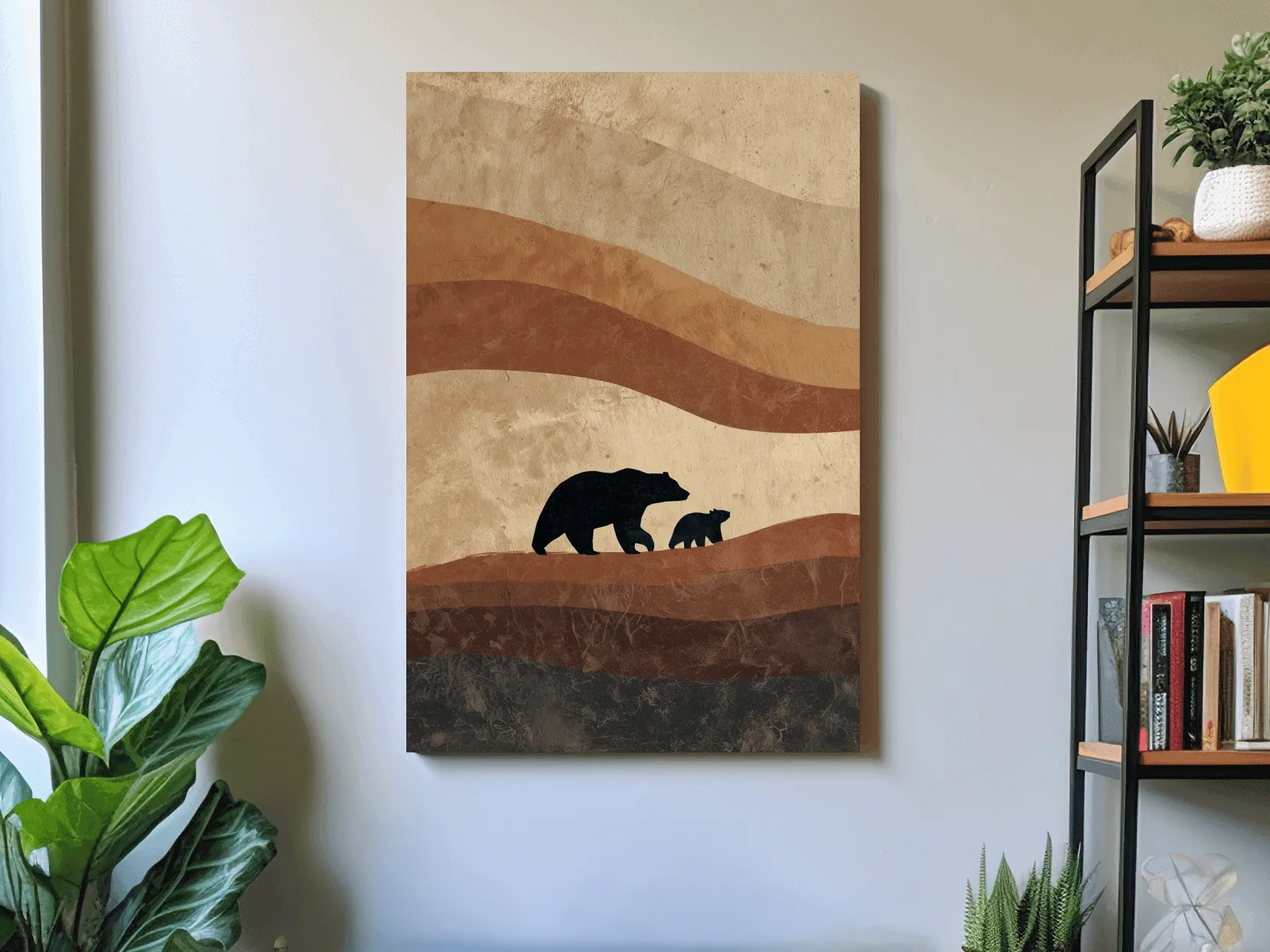 Scandi Bear Family Silhouette Artwork - Earthy Abstract Wildlife Wall Art