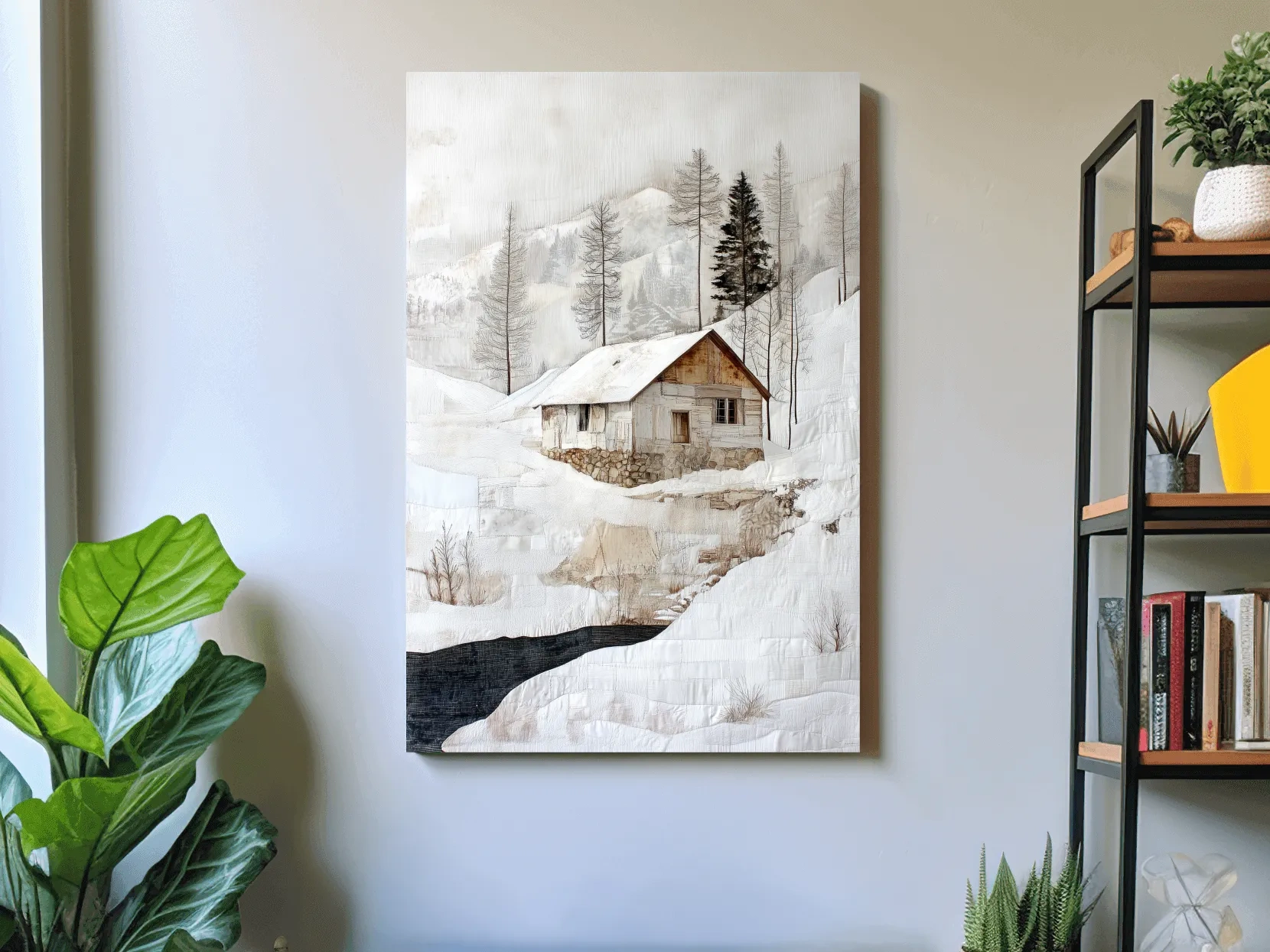 Snowy Mountain Cabin Painting - Winter Landscape Wall Art