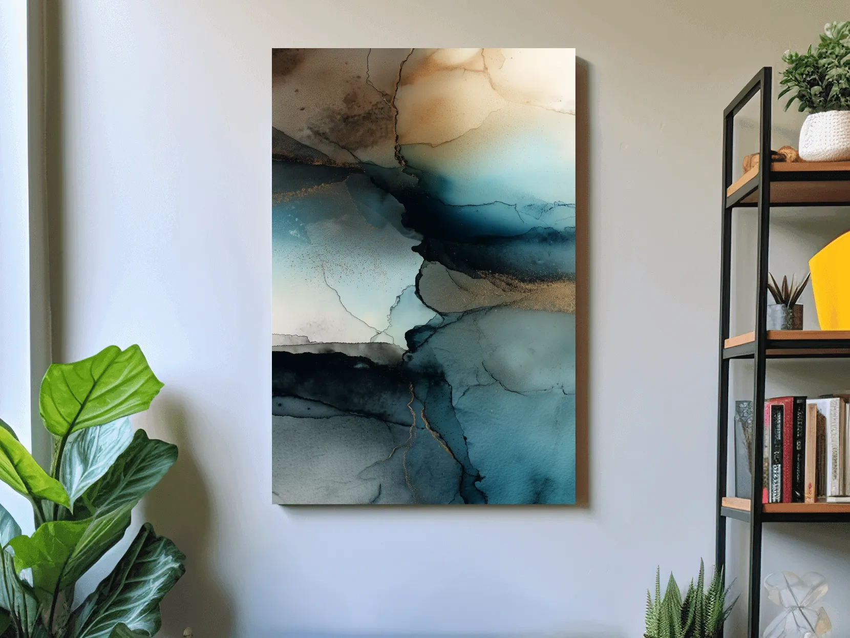 Moody Teal Ink Wash Abstract - Alcohol Ink Style Mountain Wall Art