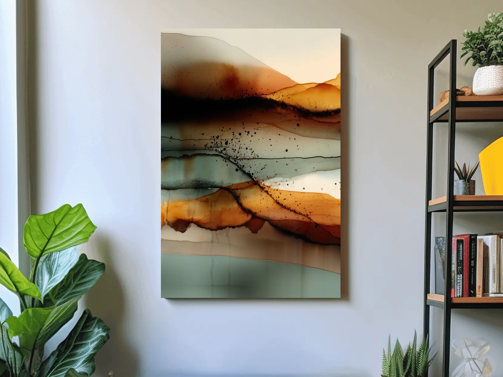 Earth Tone Ink Wash Mountain Landscape - Abstract Modern Wall Art