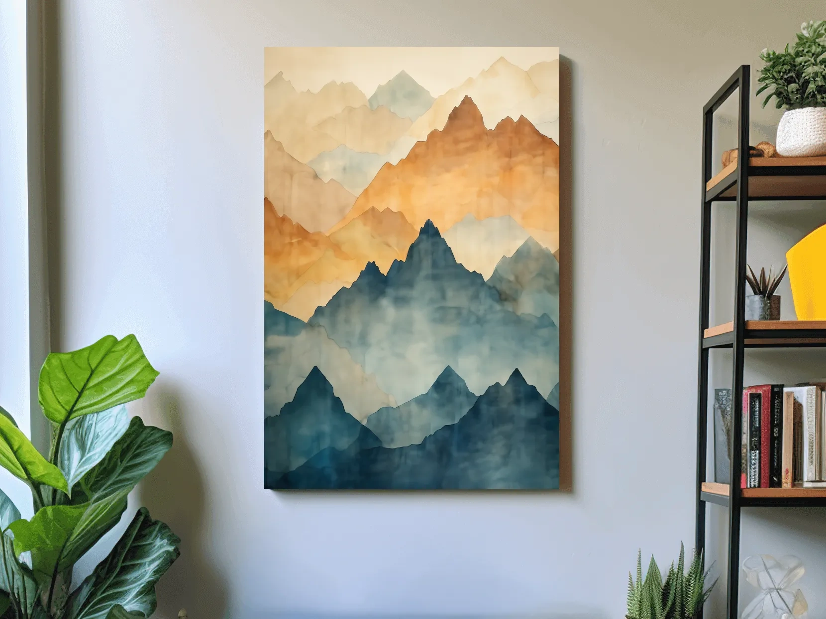 Foggy Layered Mountain Watercolor Landscape - Abstract Wall Art