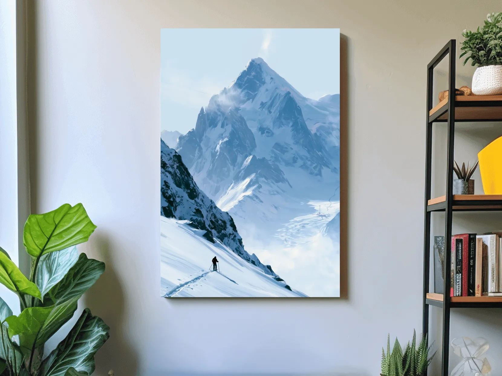 Backcountry Skier Alpine Peak Landscape - Minimalist Winter Mountain Wall Art