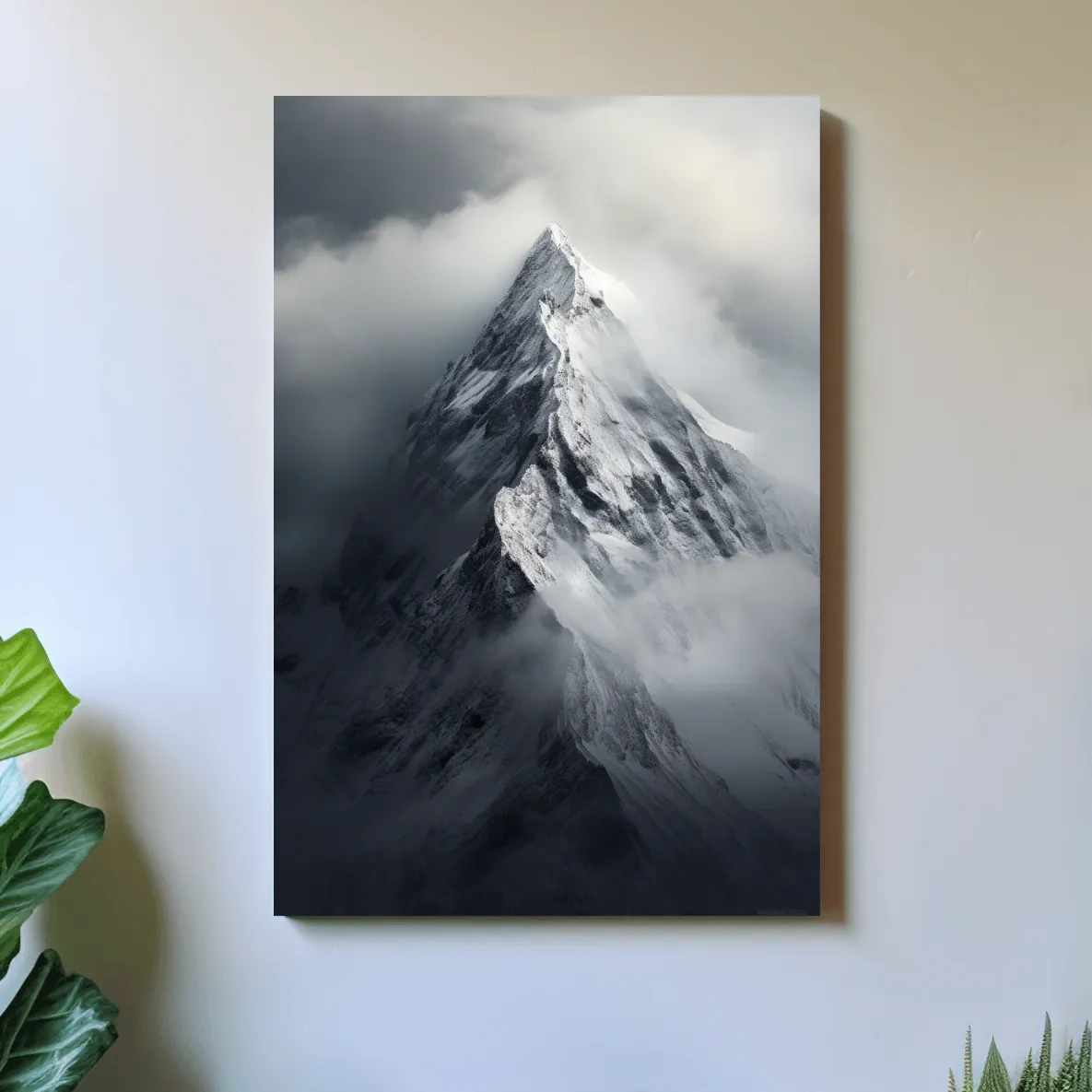 Photographic art, ominous snowy peak in the clouds