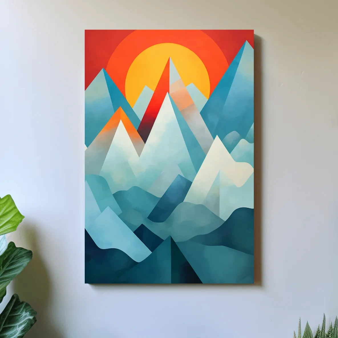 Abstract suprematism sunset mountain painting