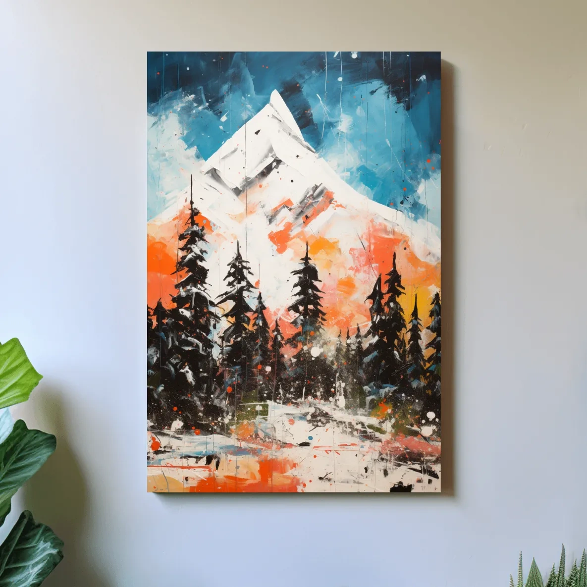 Textured rustic mountain painting