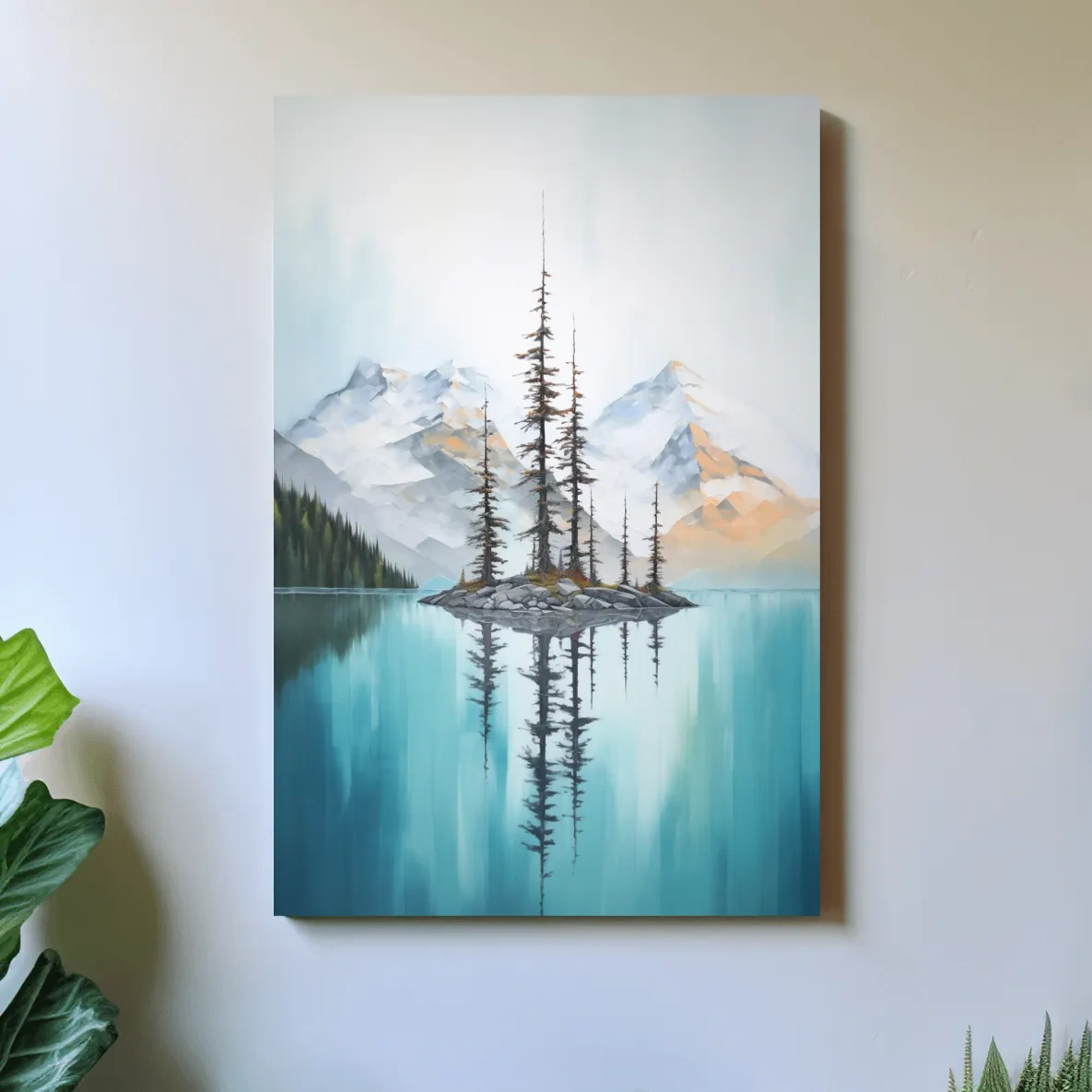 Turquoise Alpine Lake Island Pines - Serene Mountain Landscape Wall Art