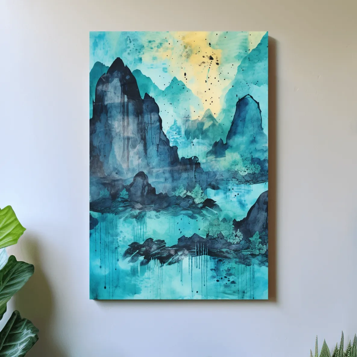 Abstract painting of a mountainous landscape